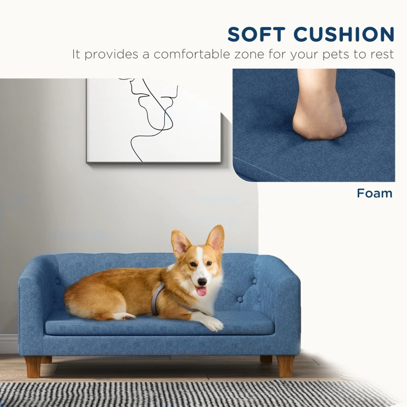 PawHut Raised Dog Sofa, Elevated Pet Couch for Small and Medium Dogs, with Removable Soft Cushion, Anti-Slip Pads, Simple Installation, Blue