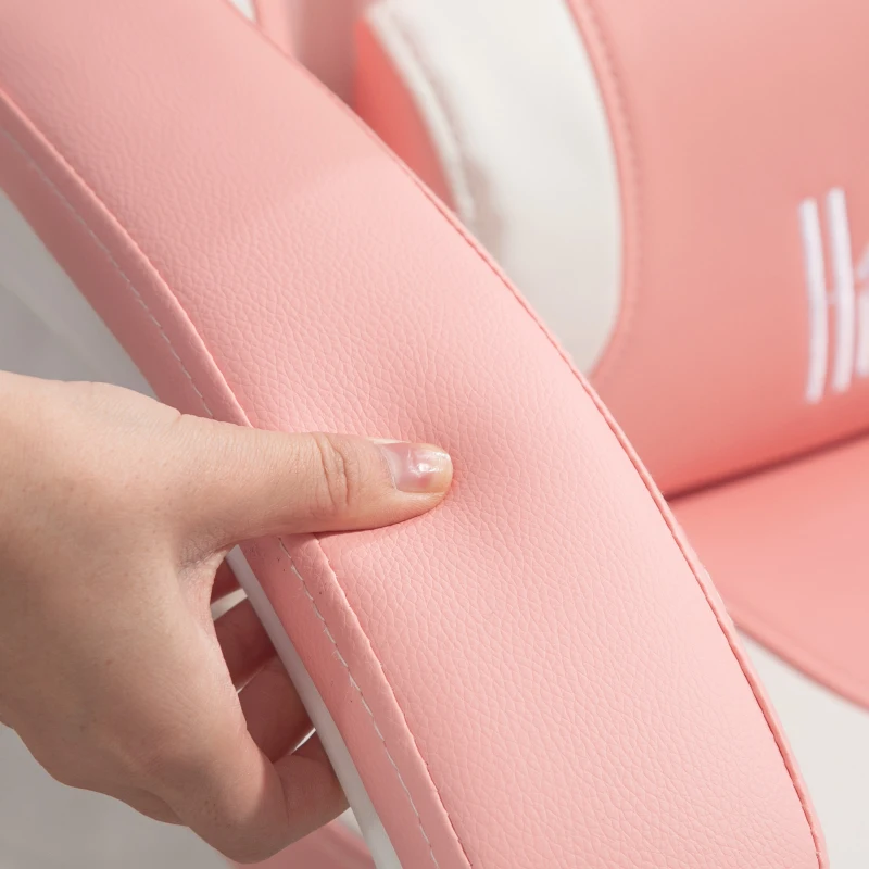 HOMCOM Cute Racing Gamer Chair, Faux Leather Gaming Chair with Footrest, Headrest and Lumbar Support, Pink