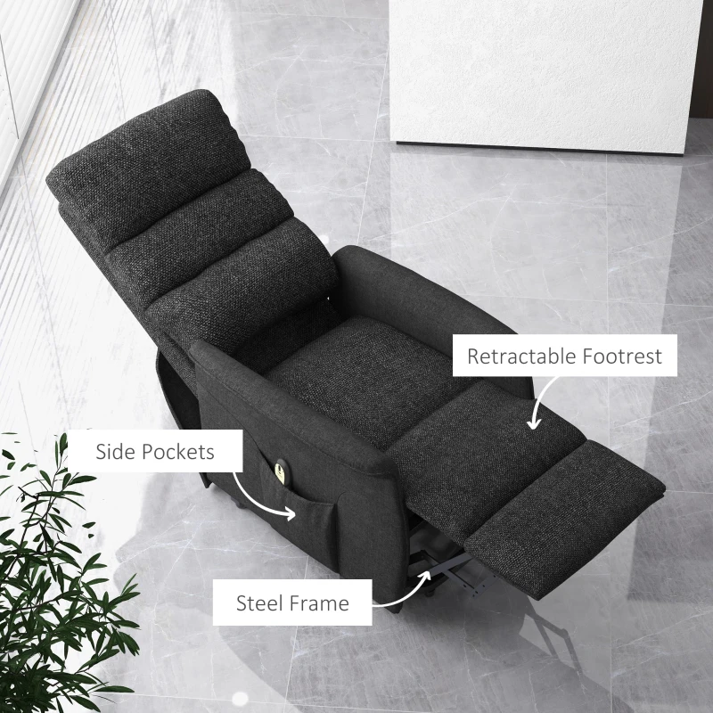 HOMCOM Power Lift Chair for Seniors, Electric Lift Recliner Chair with Remote Control, Side Pockets for Living Room, Black