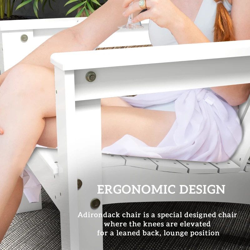 Outsunny Adirondack Chair Patio Muskoka Chair, Outdoor Poplar Wood Fire Pit Chair, Pre-Assembled Backrest Chaise Adirondack with High-back, Large Seat, for Deck, Garden, White