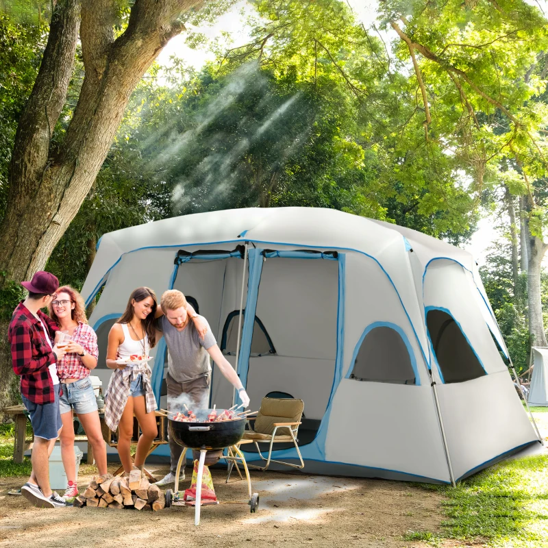 Outsunny 4-8 Person Family Tent, Camping Tent with 2 Room Mesh Windows, Easy Set Up for Outdoor, Grey