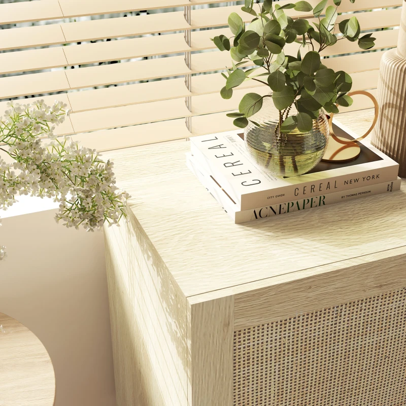 HOMCOM Boho Sideboard Buffet Cabinet with 3 Rattan Doors, Kitchen Cabinet with Adjustable Shelves, Natural