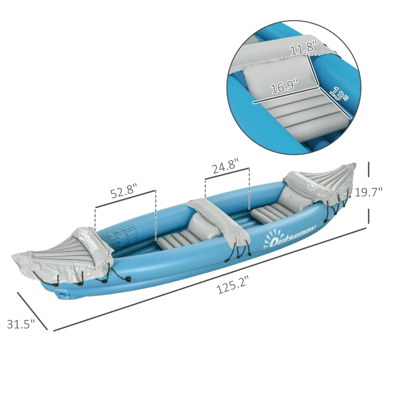 Outsunny K2 Kayak, 2 Person Inflatable Kayak, Includes Paddles, Aluminum Oars, Repair Kit, Portable Tandem Blow Up Boat, Blue