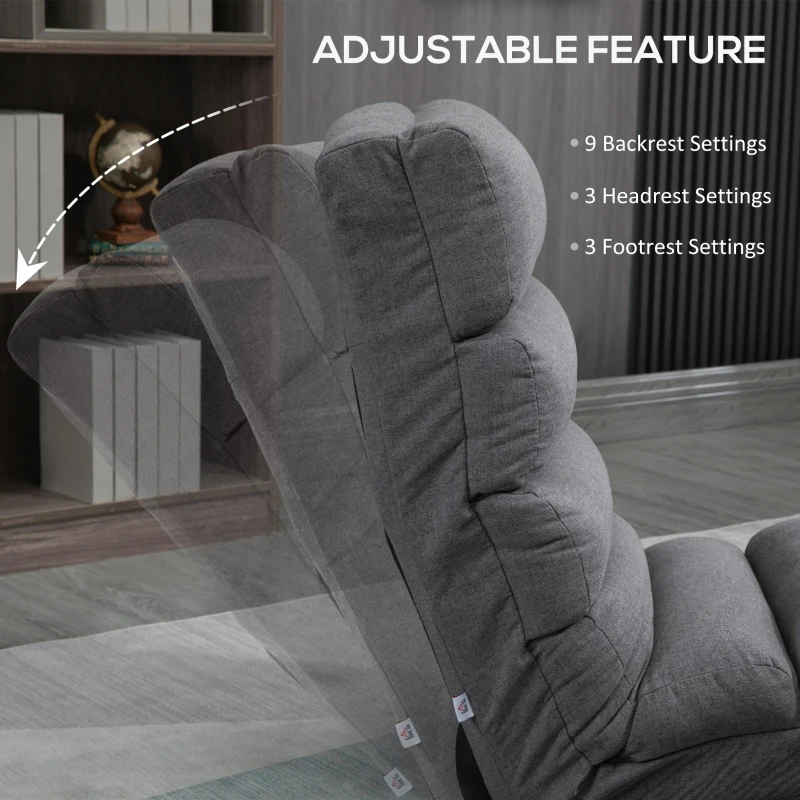 HOMCOM Folding Floor Chair with Back Support for Adult, 9-Position Lazy Sofa Chair with Adjustable Back, Backrest and Footrest for Reading, Gaming, Meditation, Soft Cushioned, Grey