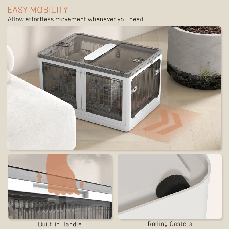 HOMCOM 3 Packs of Collapsible Stackable Storage Bins with Lids, Wheels, 18 Gal, White