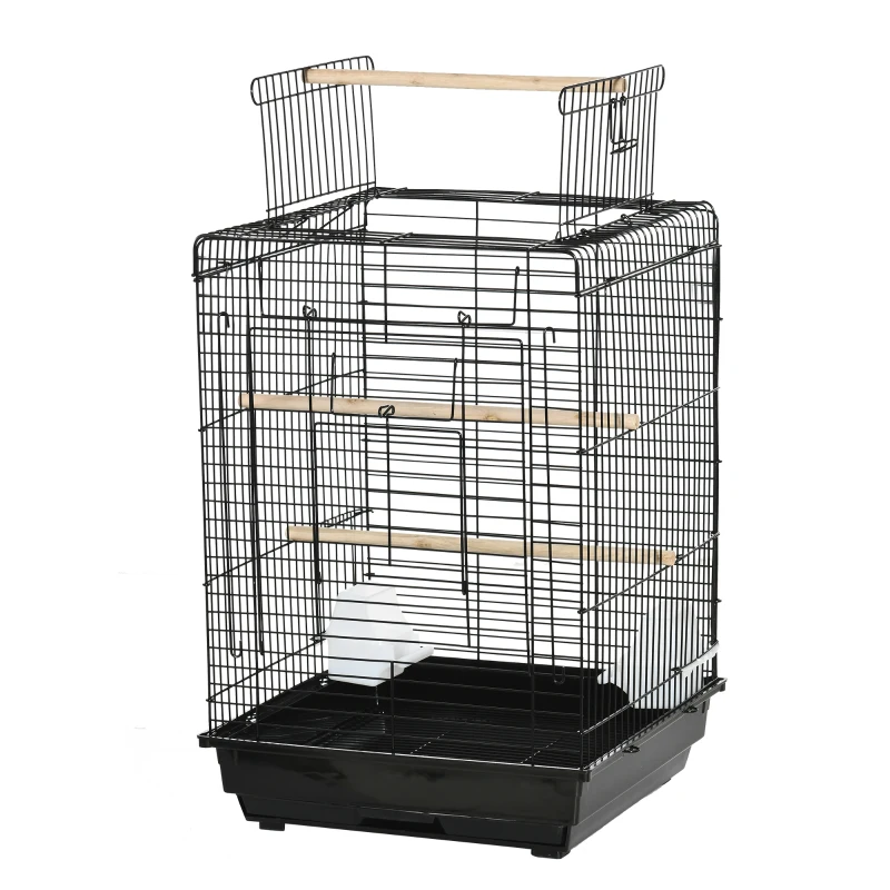 PawHut 23" Bird Cage Flight Parrot House Cockatiels Playpen with Open Play Top and Feeding Bowl Perch Pet Furniture Black