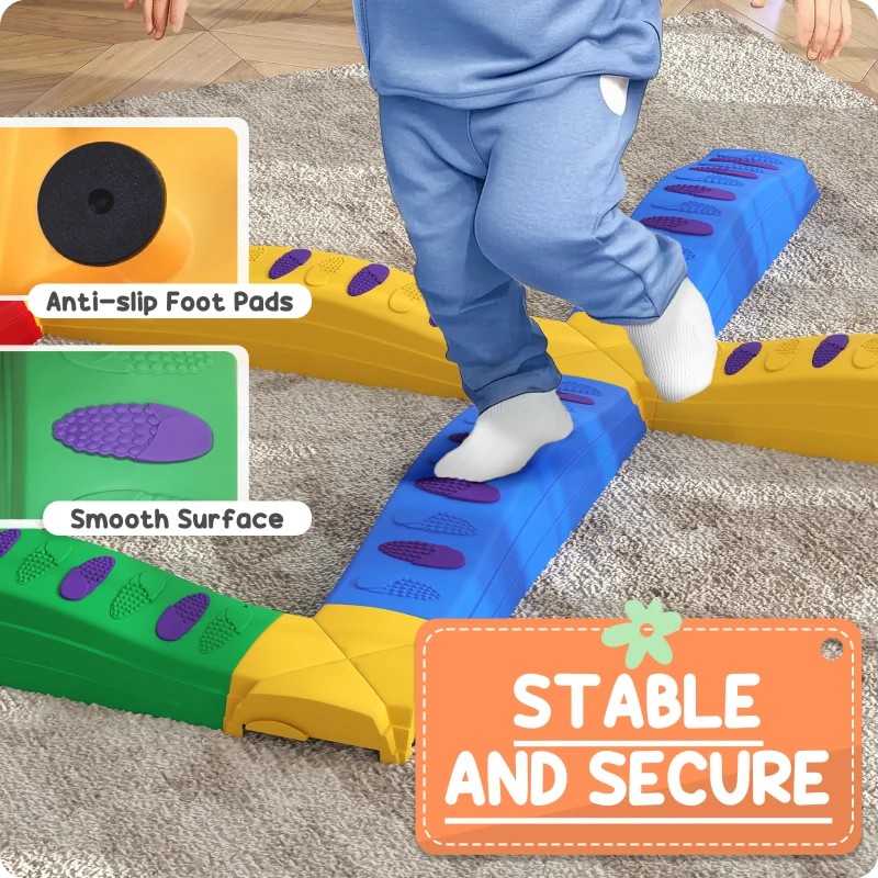 Qaba 12PCs Balance Beam with Non-Slip Foot Pads for 3-8 Years