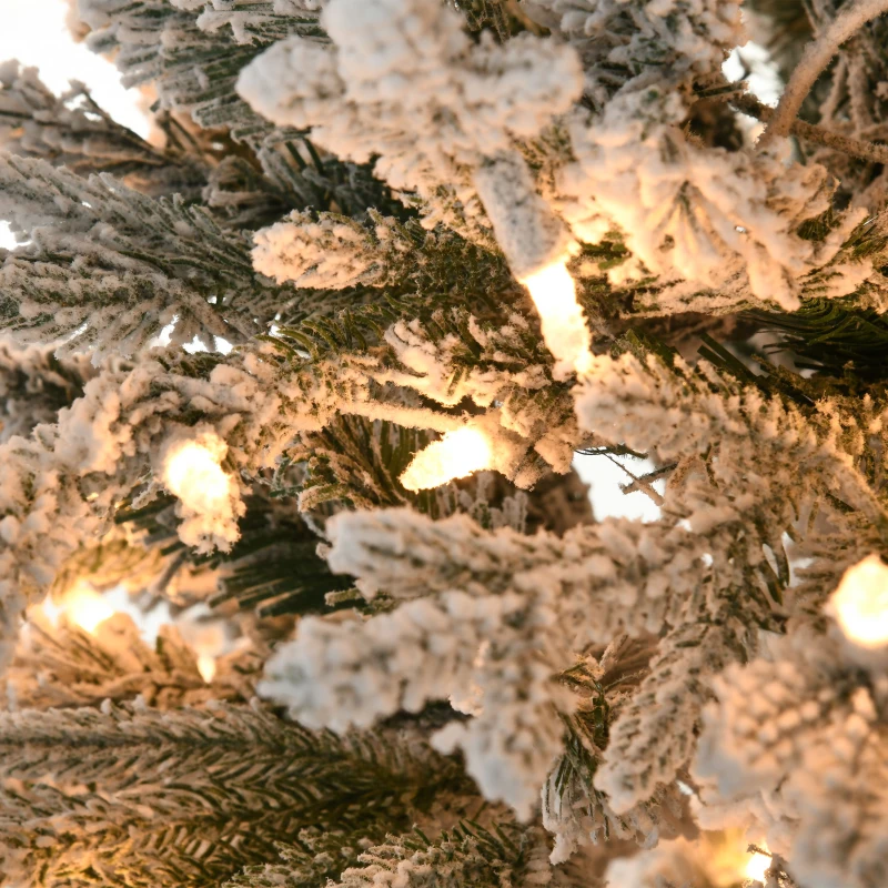 HOMCOM 6' Pre Lit Arctic Fir Artificial Flocked Christmas Trees, with Snow Branches, Warm White UL Listed Clear Lights