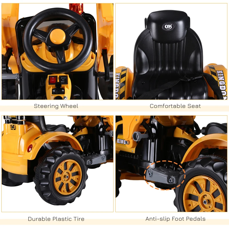 Aosom 6V Kids Electric Ride On Excavator, Digger Tractor Toddler Construction Vehicle Moving Forward Backward(m-5)