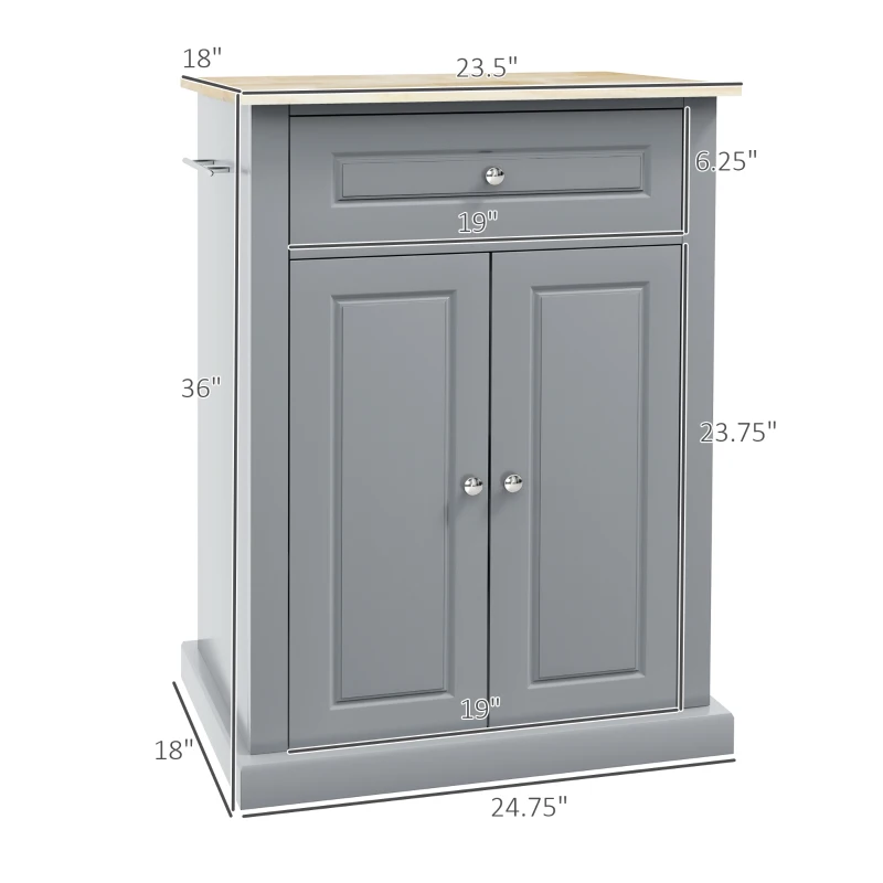 HOMCOM Rolling Kitchen Island Cart, Portable Serving Trolley Table with Drawer, Adjustable Shelf and 2 Towel Racks, Grey