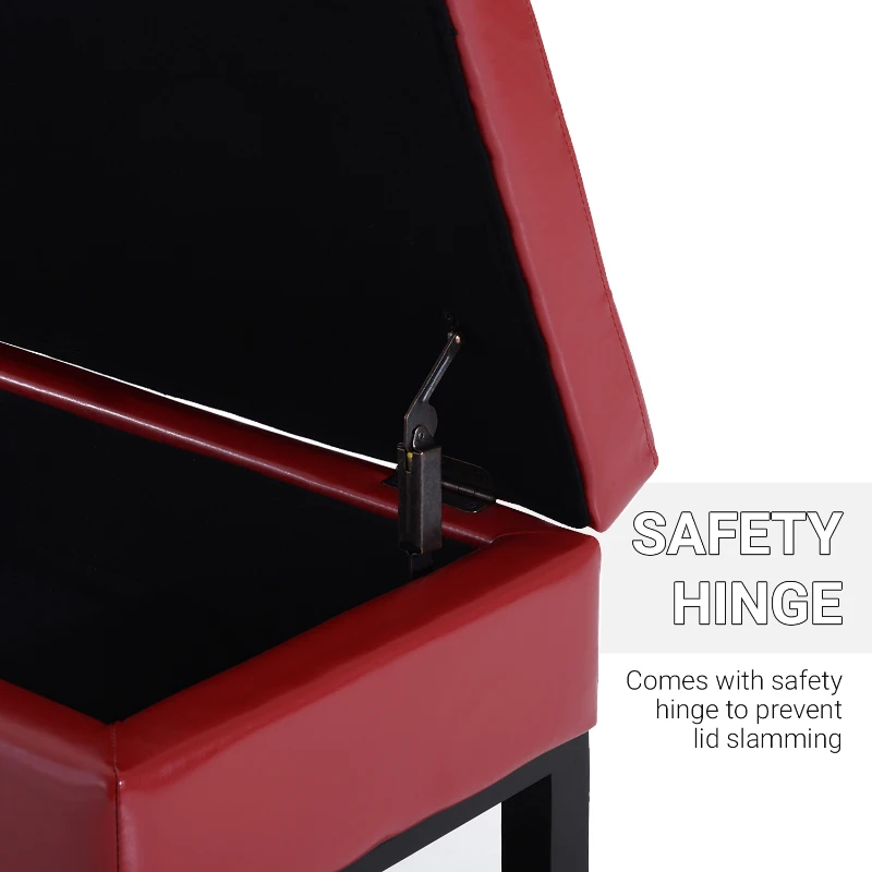 HomCom 44" Tufted Faux Leather Ottoman Storage Bench With Shoe Rack- Crimson Red