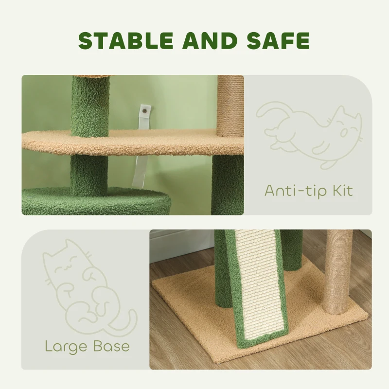 PawHut 55-Inch Cat Tree for Indoor Cat with Green Leaves, Scratching Posts, Cat Condo, Scratching Pad, Ramp, Dangling Balls