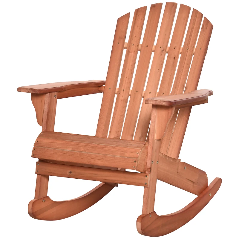 Outsunny Wooden Adirondack Rocking Muskoka Chair with Slatted Wooden Design, Fanned Back and Classic Rustic Style, Teak