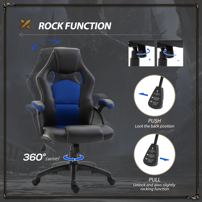 Vinsetto PU Leather Gaming Chair High Back Office Chair with Adjustable Height, Computer Gamer Chair, Blue