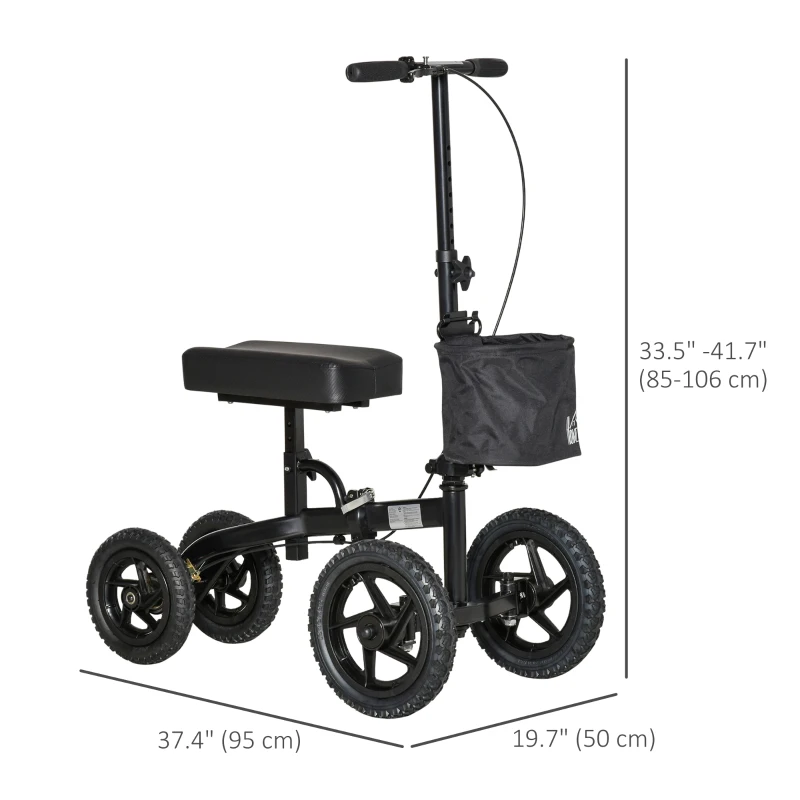 HOMCOM Knee Walker, Foldable Steerable Medical Knee Scooter, Crutch Alternative with Braking System, Storage Bag for Foot Injuries, Black
