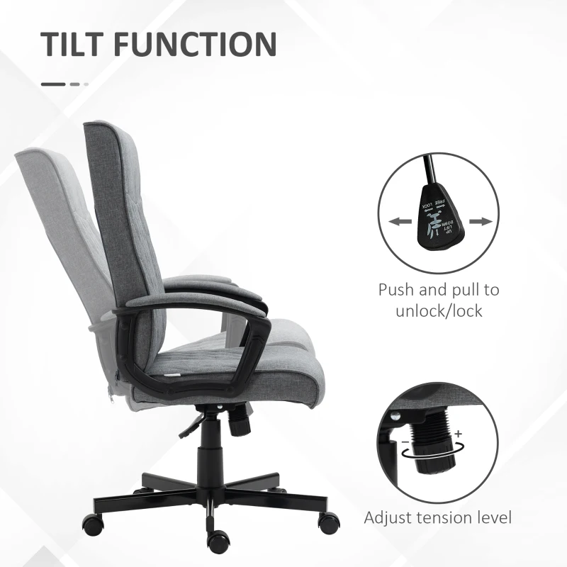 Vinsetto High-Back Home Office Chair, Computer Desk Chair with 360 Degree Swivel, Adjustable Height and Tilt Function, Dark Grey