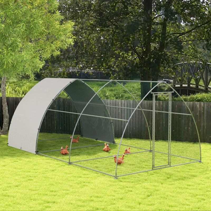 PawHut Metal Chicken Coop with Waterproof and Anti-UV Cover, Walk in Poultry Cage Outdoor for 14-18 Chickens, 10'x18.4'x7.2'