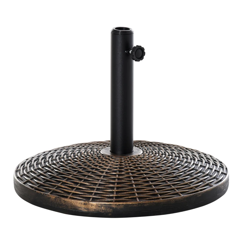 Outsunny 55 lbs Round Cement Patio Umbrella Base 21" Heavy Duty HDPE Parasol Umbrella Stand Holder with Rattan Design for Patio, Outdoor, Backyard, Bronze