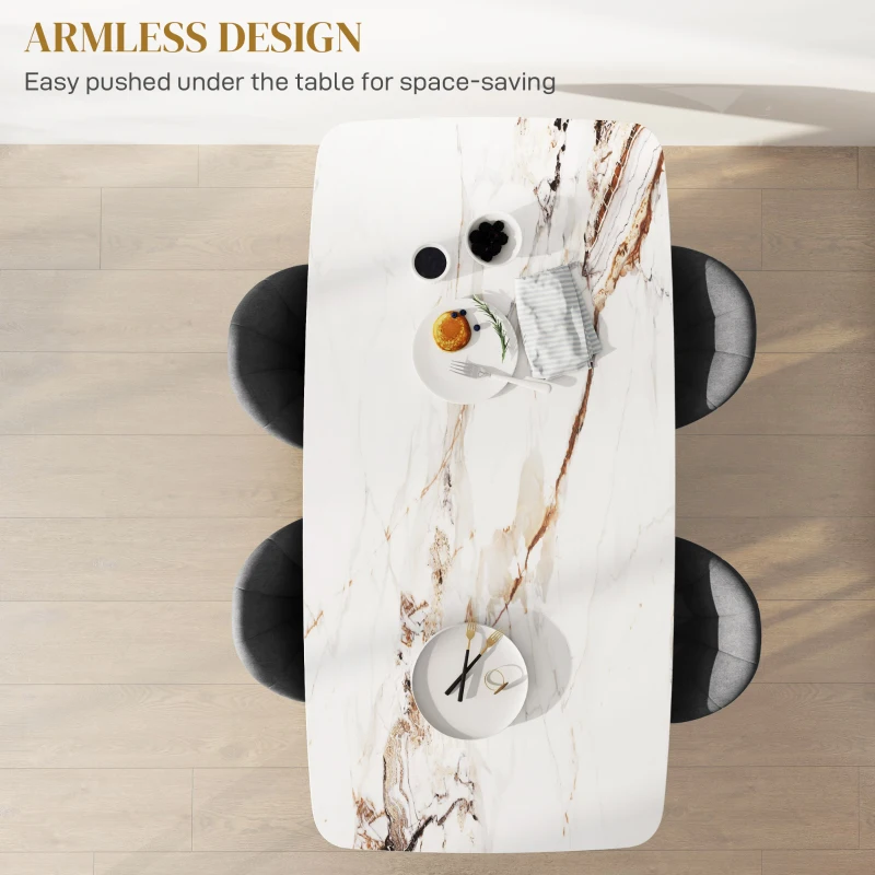 HOMCOM Modern Dining Chairs Set of 4, Upholstered Dining Room Chairs with Metal Legs, Shell Backrest, Padded Seat, Dark Grey