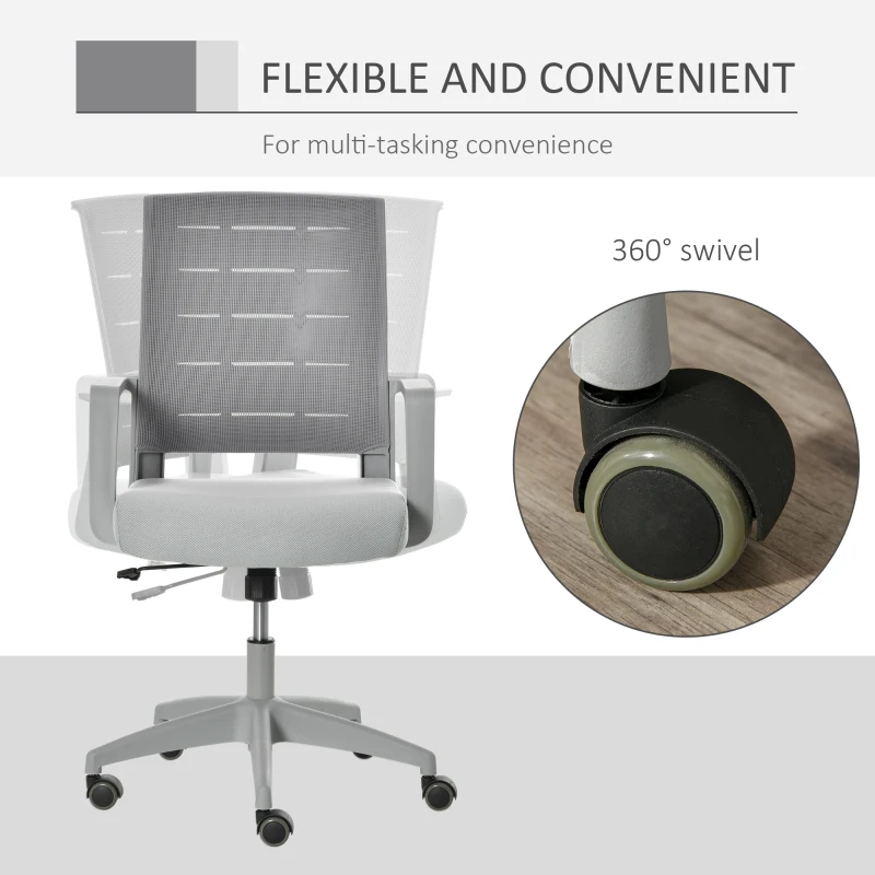 Vinsetto Mid-Back Home Office Chair, Task Computer Desk Chair with Lumbar Support and Adjustable Height, Grey