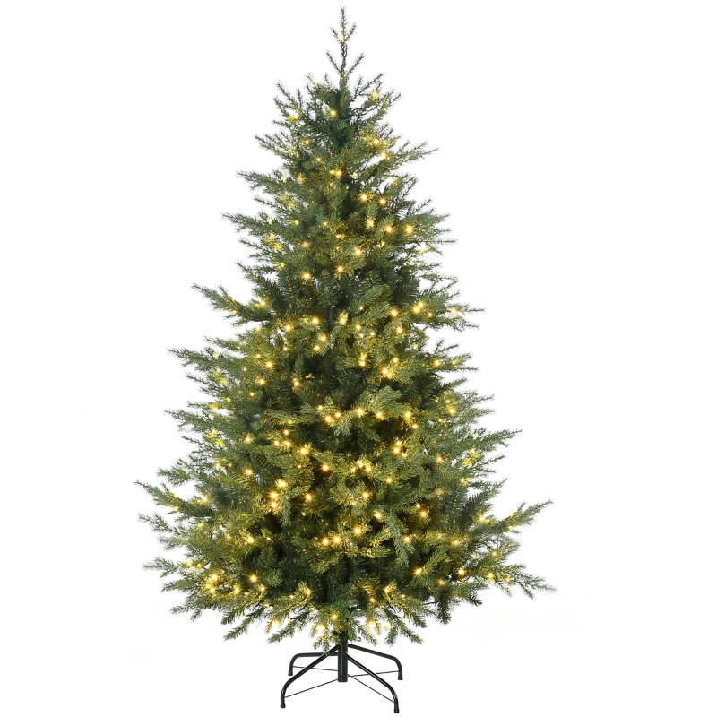 HOMCOM 6' Artificial Prelit Christmas Trees Holiday Decor with Warm White LED Lights, Auto Open, 8 Light Modes
