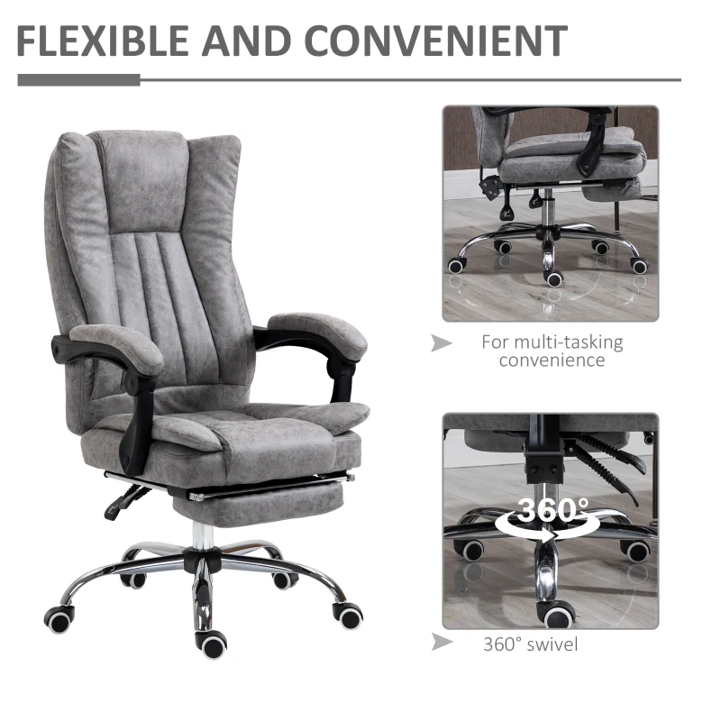 Vinsetto Microfiber Computer Chair, Executive Office Chair with Reclining Backrest Retractable Footrest Adjustable Height Grey