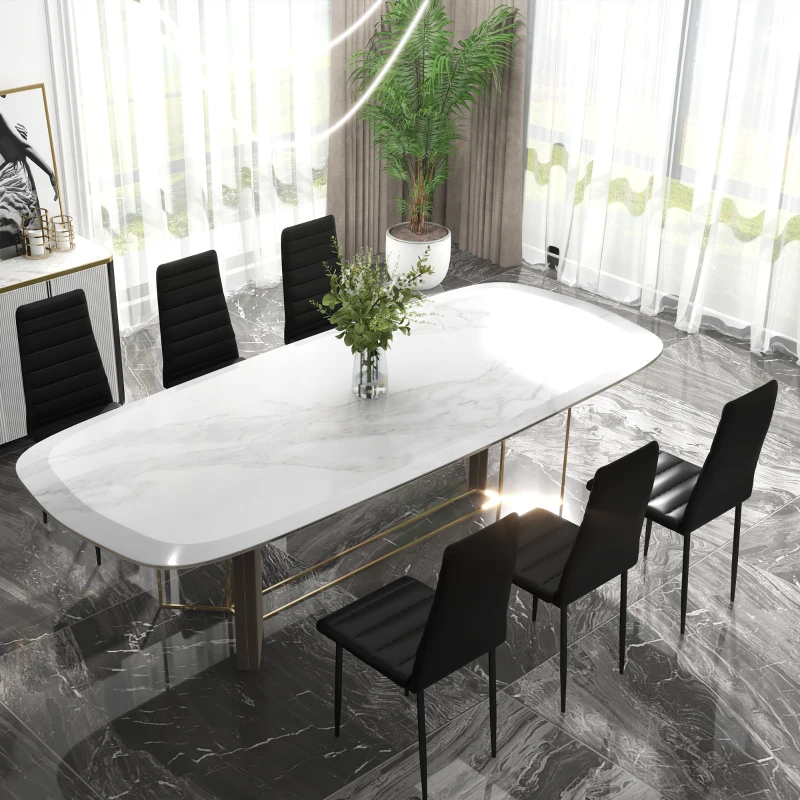 HOMCOM High Back Dining Chairs, Modern Upholstered PU Leather Accent Chairs with Metal Legs for Kitchen, Set of 6, Black