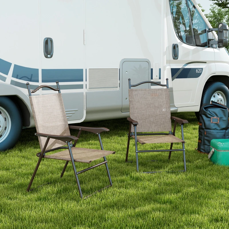 Outsunny 2 Pieces Folding Patio Camping Chairs Set, Sports Chairs for Adults with Armrest, Mesh Fabric Seat for Lawn