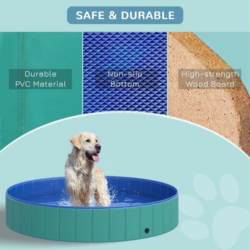 PawHut Foldable Pet Swimming Pool, Portable Dog Bathing Tub, 12" x 63" Plastic Large Dog Pool for Outdoor Dogs and Cats, Green