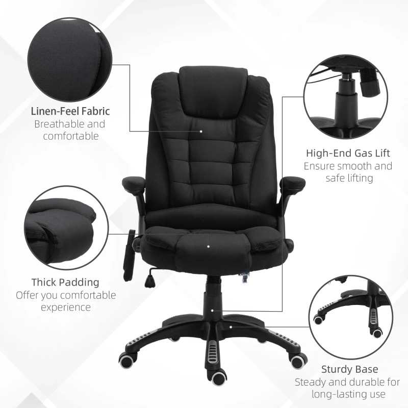 Vinsetto Reclining Massage Office Chair, Executive Office Chair with High Back, Swivel Wheels, Black