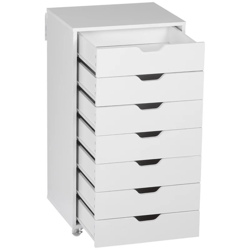 Vinsetto 7-drawer Vertical File Cabinet for Home Office, Storage Cabinet with Wheels, 18.7"x15.6"x35.4", White