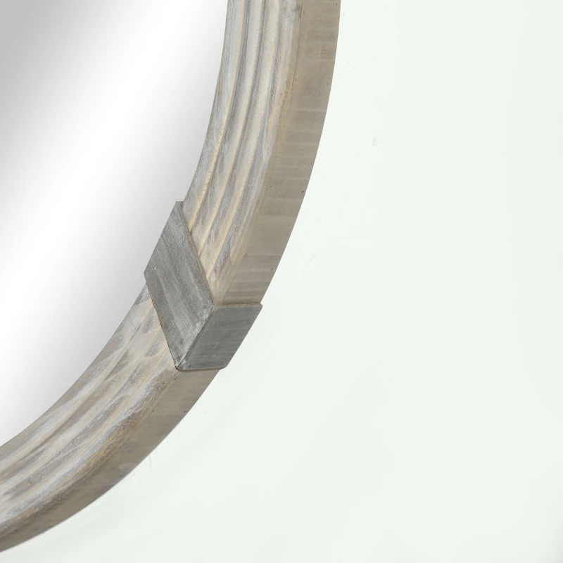 HOMCOM 30.75" Wood Wall Mirror, Farmhouse Decorative e Round Mirror for Wall Decor in Living Room, Bedroom, Natural Wood Color