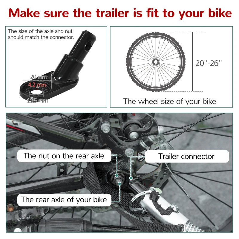 Aosom 3 In1 Baby Bike Trailer for 2 Kids, Foldable Double Jogger Stroller, 2-Seater Stroller with Shock Absorber System, Rubber Tires, Adjustable Handlebar Brake, Storage Bag, Red