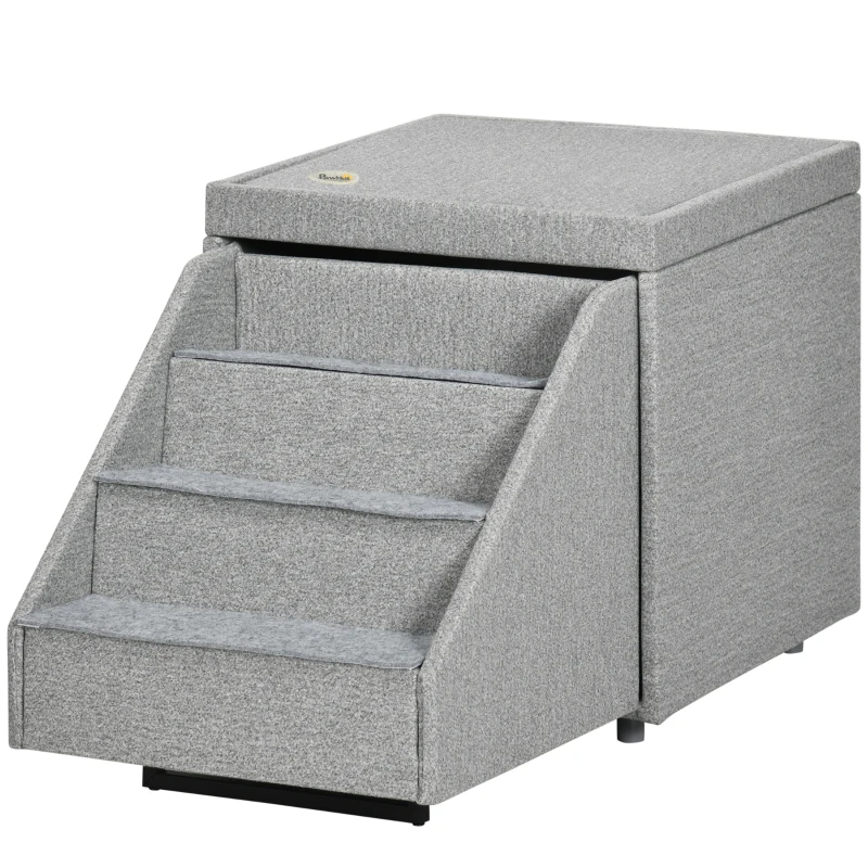 PawHut Multi-purpose Dog Stairs Ottoman, 4-Tier Pet Steps for Small Medium Dogs and Cats, with Storage Compartment, Cushion