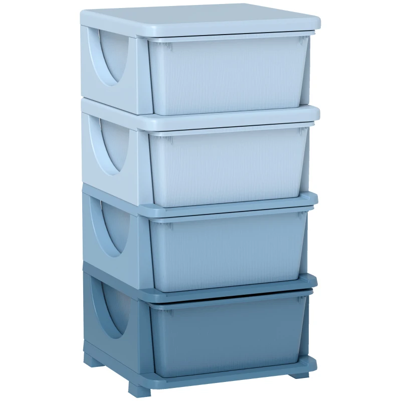Qaba 30" 4 Tier Kids Storage Unit Dresser Tower w/ 4 Drawers, Blue