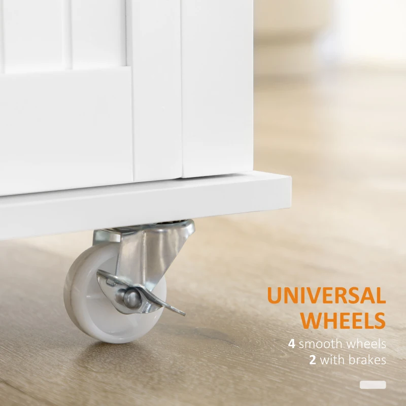 HOMCOM Modern Rolling Kitchen Island Cart with 3 Drawers Towel Rack Double Door Storage Cabinet White