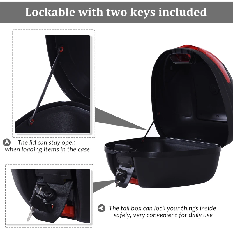 HOMCOM 30L Motorcycle Tail box Top Case Motorbike Trunk Helmet Carrier Luggage Helmet Storage Mount Rack w/ Lock