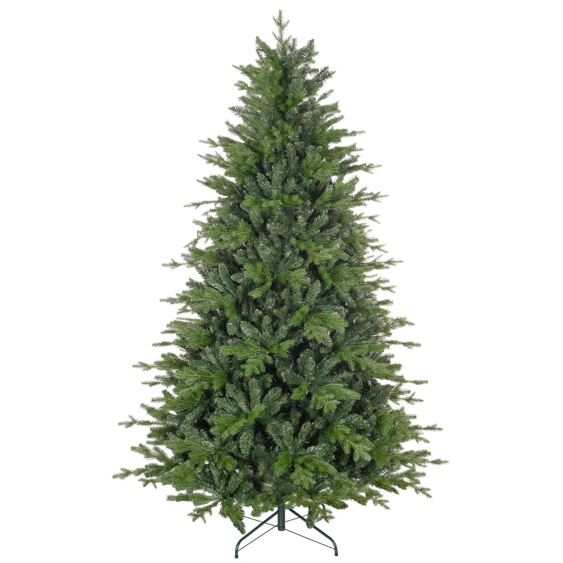 HOMCOM 7 Ft Artificial Christmas Tree with Foldable Metal Stand, Easy Assembly, Hinged Xmas Tree for Home Office Holiday