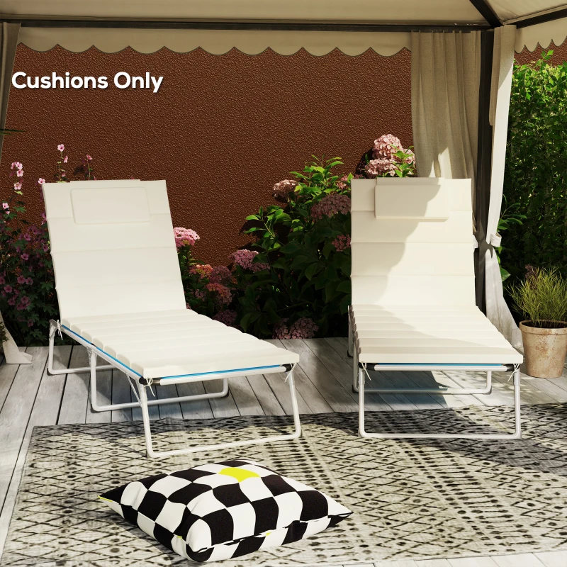 Outsunny Foldable Chaise Lounge Cushion Set of 2, Outdoor Lounge Chair Cushion Set, UPF50+ 230gsm Olefin, 80" x 26" Cream White