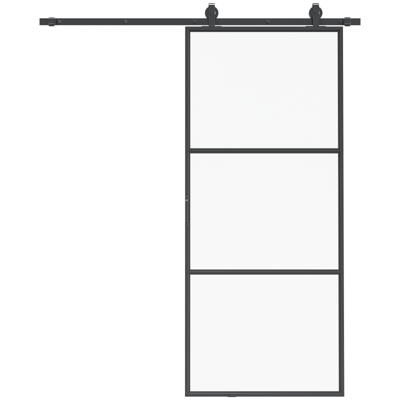 HOMCOM 36" x 84" Sliding Door with Hardware Kit, Handle, & Track, Frosted Tempered Glass Door, Easy Installation