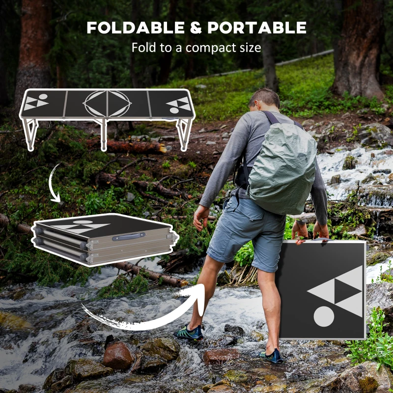 Outsunny Aluminum Camping Table with Adjustable Legs, 8' Folding Picnic Table for Travel, BBQ, Beach or Hiking, Black & White