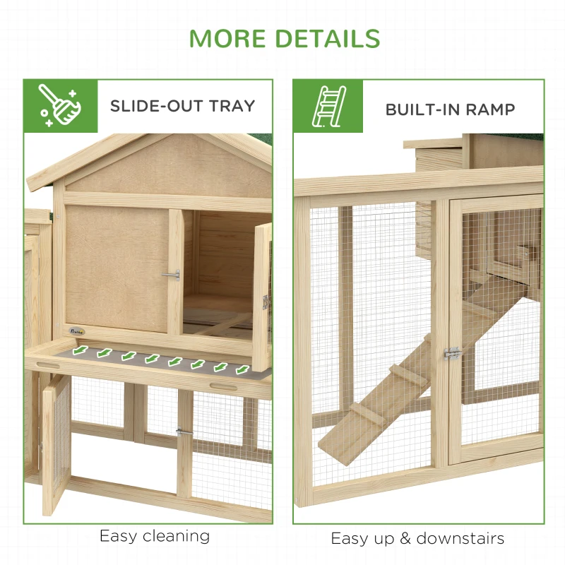 PawHut Wooden Chicken Coop, Outdoor Backyard Garden Large Rabbit Hutch with Nesting Box, Run, Ramp, Drawer