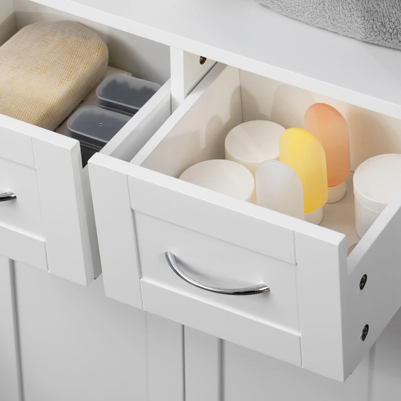 kleankin Bathroom Cabinet Organizer, Freestanding Small Storage Cabinet with Two Drawers and Adjustable Shelf for Living Room, or Entryway, White