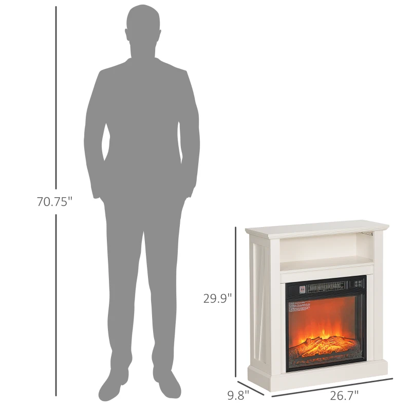 HOMCOM 27" Freestanding Electric Fireplace with Mantel, 1400W Replaceable Fireplace Insert Heater with Timer, White