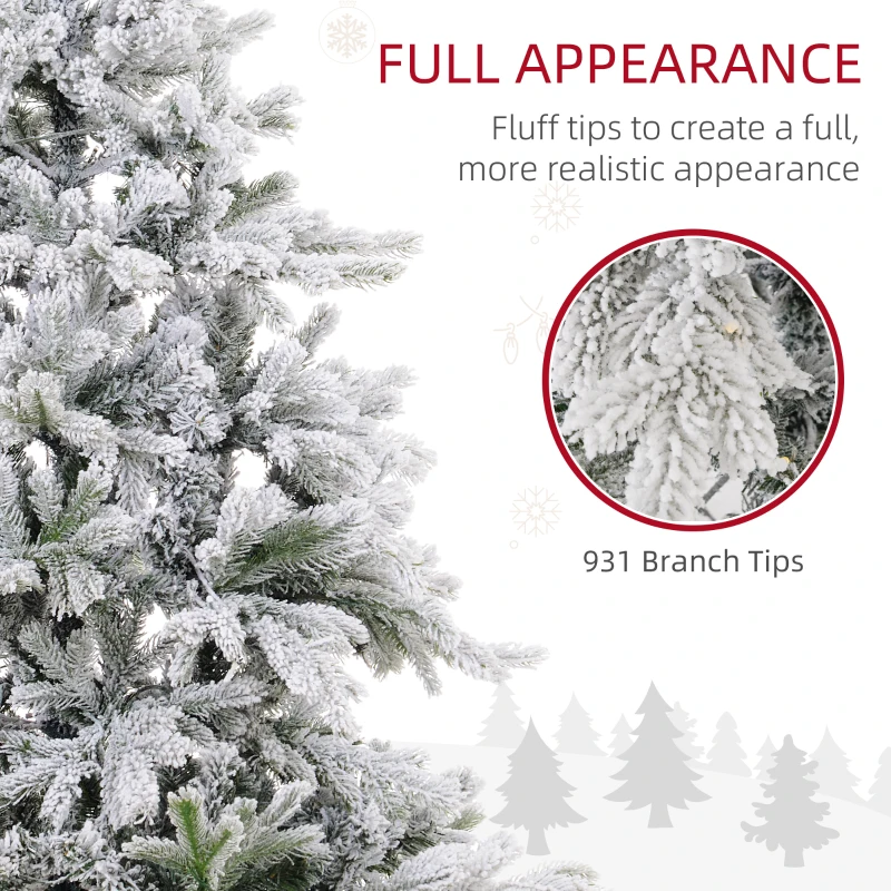 HOMCOM 5ft Artificial Prelit Christmas Tree with Warm White LED Light and Snow Flocked Branches, Metal Base