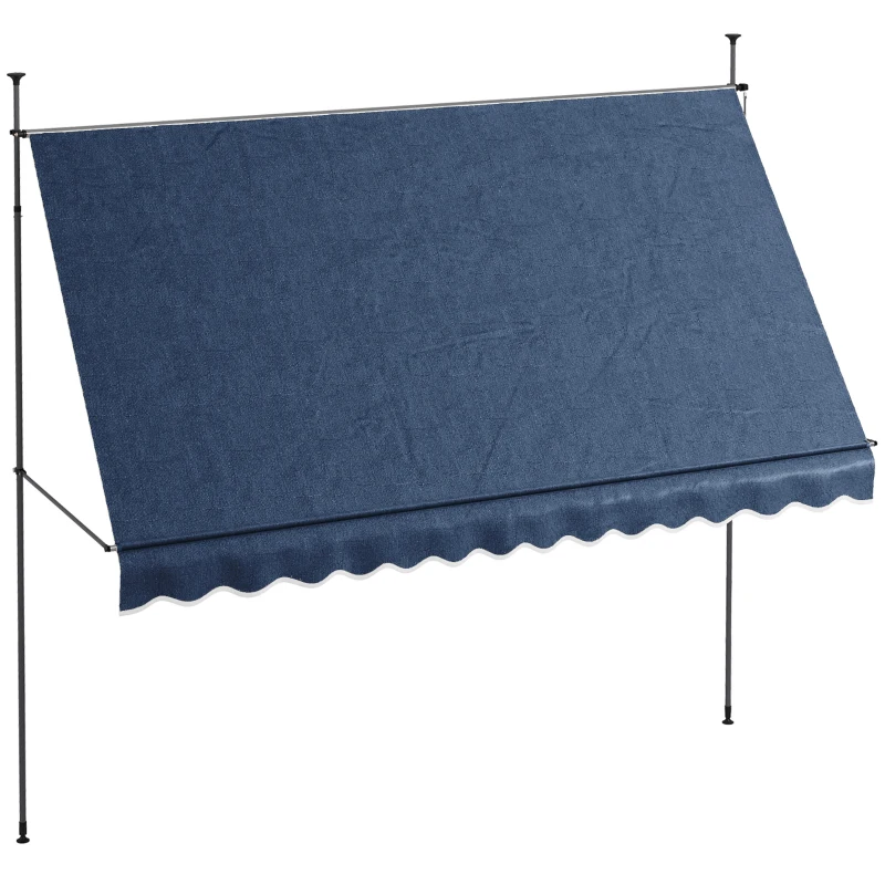 Outsunny 11.5' x 4' Manual Retractable Awning, Non-Screw Freestanding Patio Awning, UV Resistant, for Window or Door, Blue