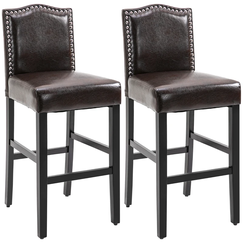 HOMCOM 2 Pieces Retro Style Bar Stools Tall Chair with Back  Footrest for Home Pub