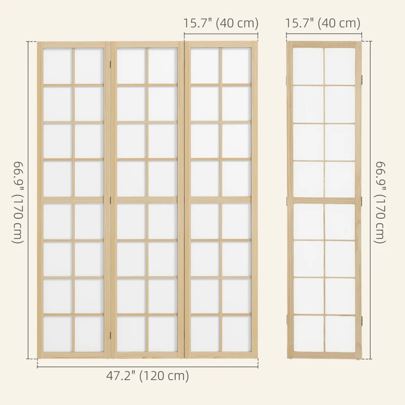HOMCOM 3 Panel Room Divider, 5.6 ft Folding Wall Divider Room Partition for Home Office, Bedroom