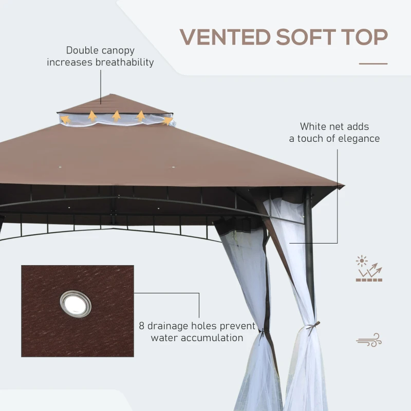 Outsunny 10' x 10' Outdoor Patio Gazebo Canopy Tent with Mesh Sidewalls, 2-Tier Canopy for Backyard, Coffee