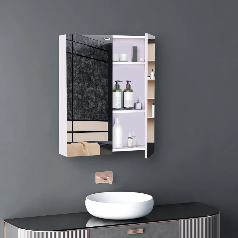 HOMCOM Wall Mount Medicine Cabinet with Mirror, Bathroom Mirror Cabinet Storage Organizer with Adjustable Shelf, Double Door Cupboard, Soft Closing, 23.5" x 29.5", Light Lilac